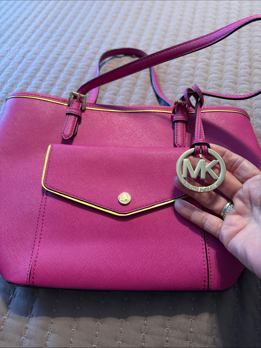 Michael Kors Hot Pink Tote with Gold Accent